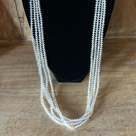 Vintage 4 Strand Clear Glass Bead Necklace with Unique Clasp Gimbel Brothers - Picture 2 of 9